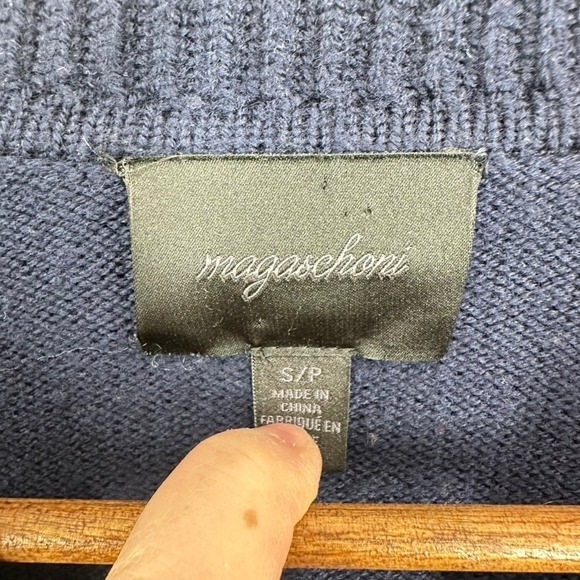 Magaschoni Preppy Collared V Neck Sweater Women's Size S Navy Blue Knit‎ Chic - Picture 3 of 8